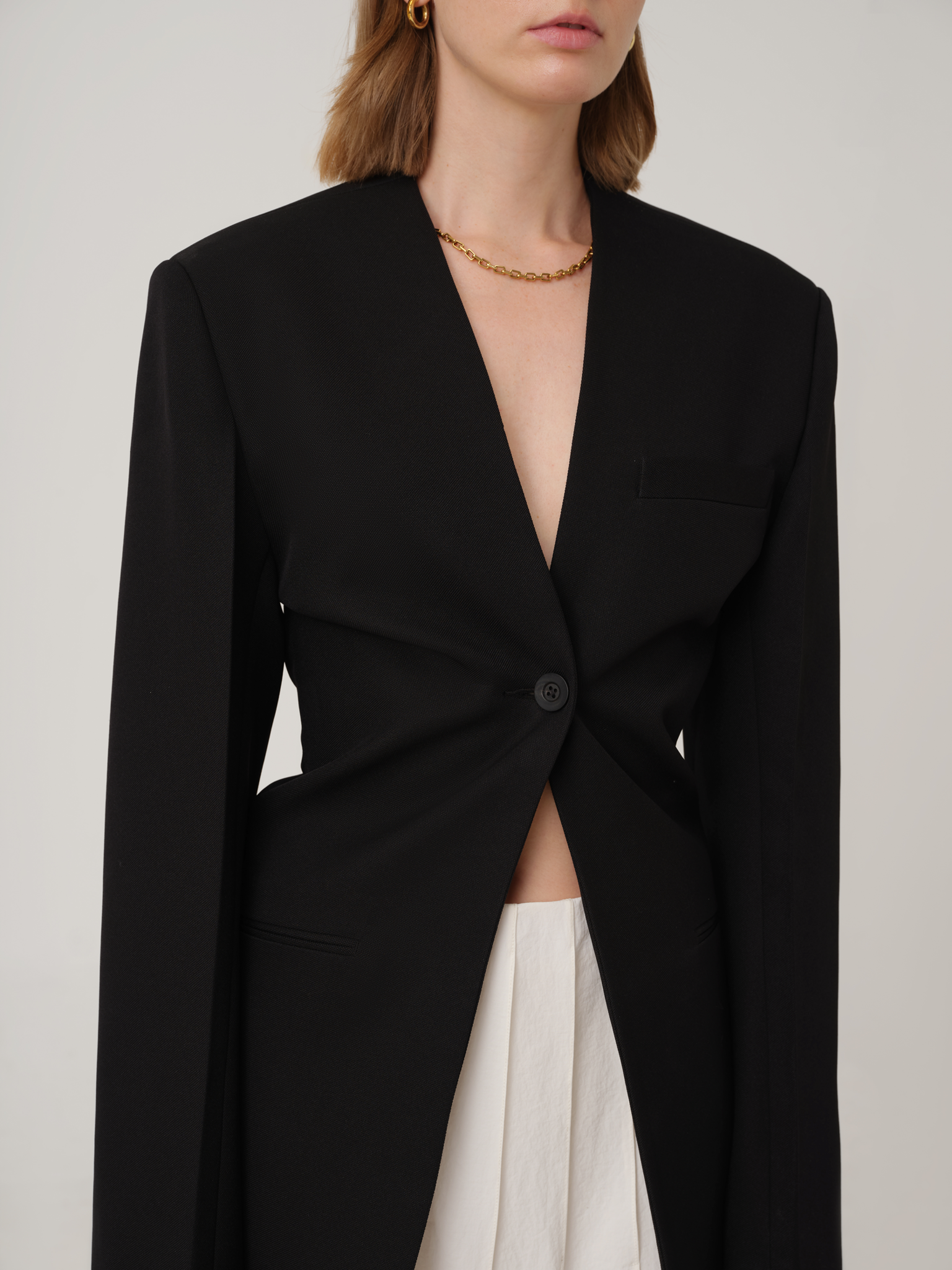 限时促销-COLLARLESS SINGLE-BREASTED JACKET